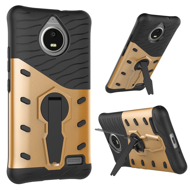 Soft TPU + Plastic Detachable Mobile Phone Casing with 360-degree Rotary Kickstand for Motorola Moto E4 EU Version - Gold-1