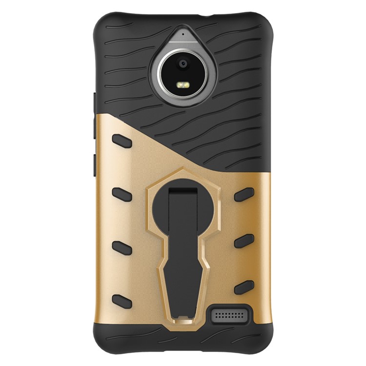 Soft TPU + Plastic Detachable Mobile Phone Casing with 360-degree Rotary Kickstand for Motorola Moto E4 EU Version - Gold-10