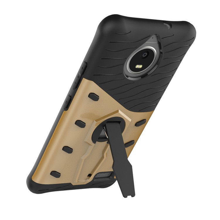 Soft TPU + Plastic Detachable Mobile Phone Casing with 360-degree Rotary Kickstand for Motorola Moto E4 EU Version - Gold-3