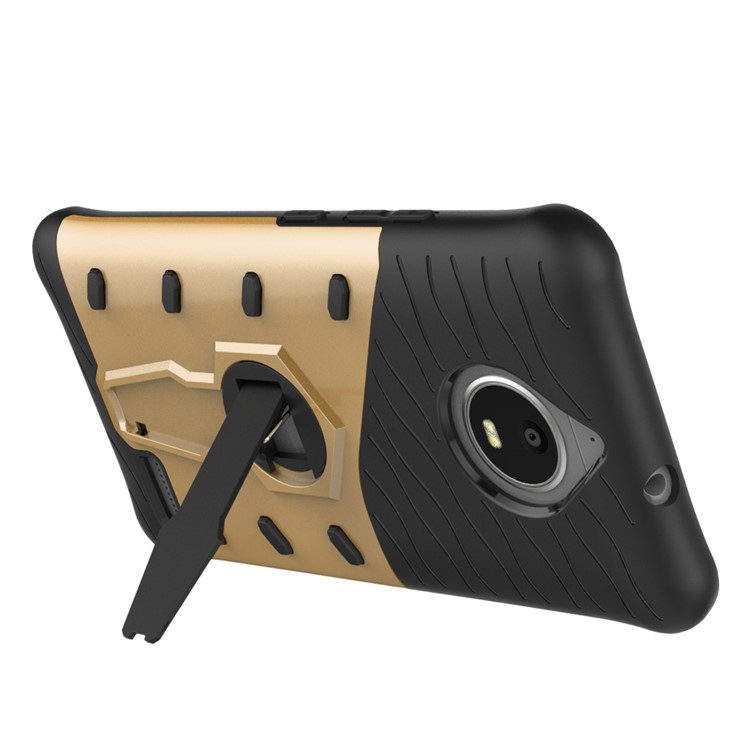 Soft TPU + Plastic Detachable Mobile Phone Casing with 360-degree Rotary Kickstand for Motorola Moto E4 EU Version - Gold-5