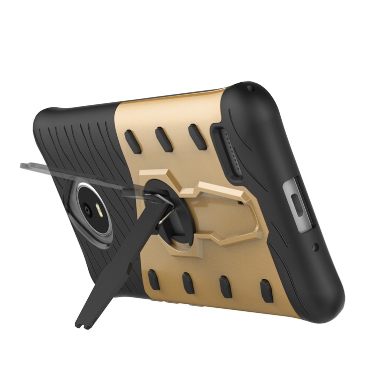 Soft TPU + Plastic Detachable Mobile Phone Casing with 360-degree Rotary Kickstand for Motorola Moto E4 EU Version - Gold-6