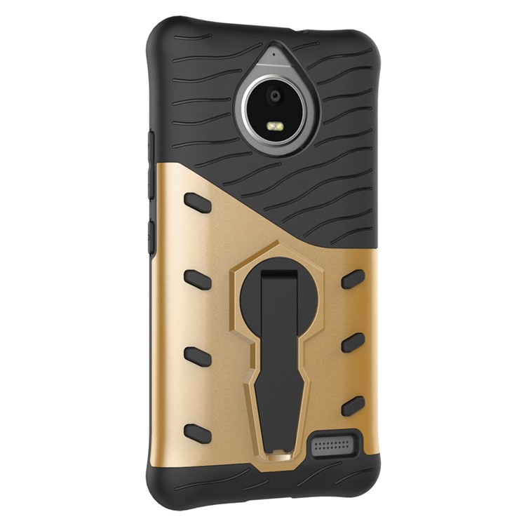 Soft TPU + Plastic Detachable Mobile Phone Casing with 360-degree Rotary Kickstand for Motorola Moto E4 EU Version - Gold-8