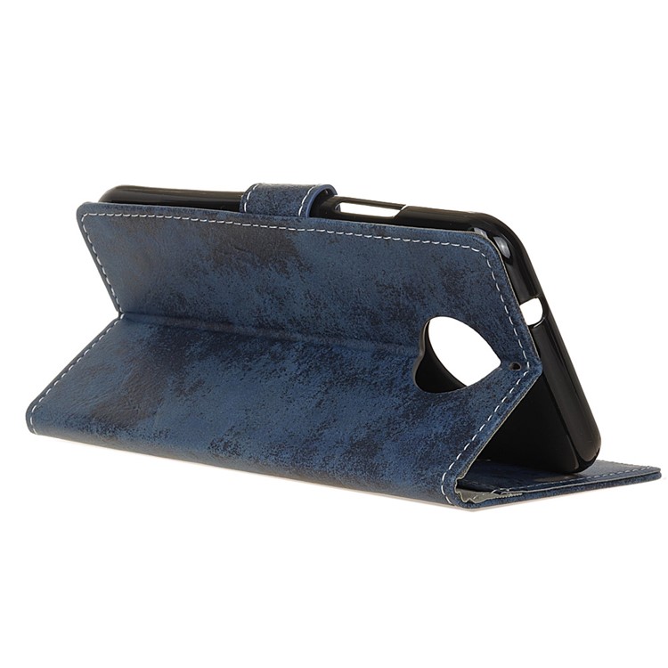 For Motorola MOTO G5S Plus Vintage Style Leather Mobile Wallet Casing Cover - Blue-5