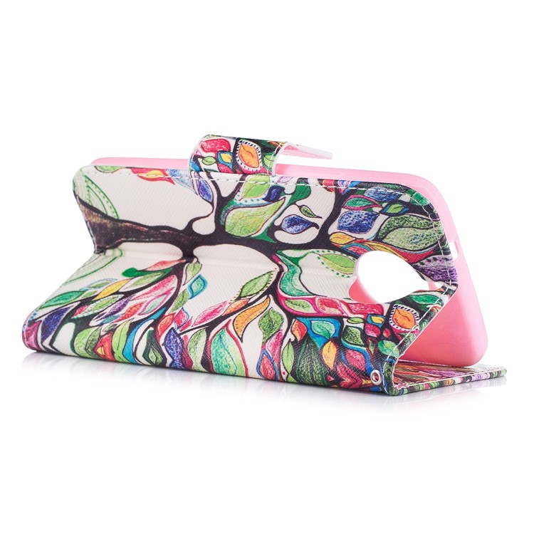Pattern Printing Wallet Leather Stand Phone Casing for Motorola Moto G5S - Colorized Tree-4