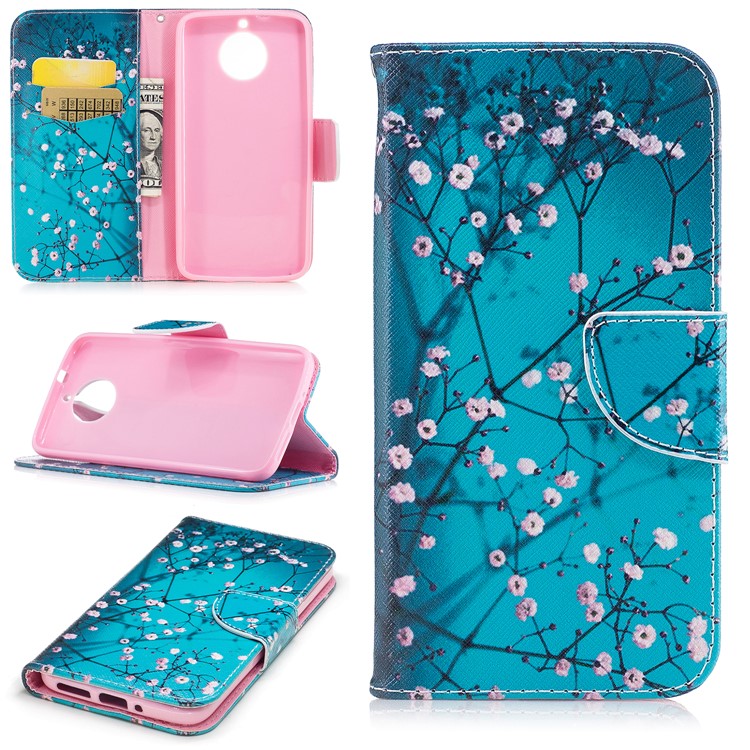 For Motorola Moto G5S Pattern Printing Wallet Leather Stand Folio Cell Phone Case - Tree with Flowers-1