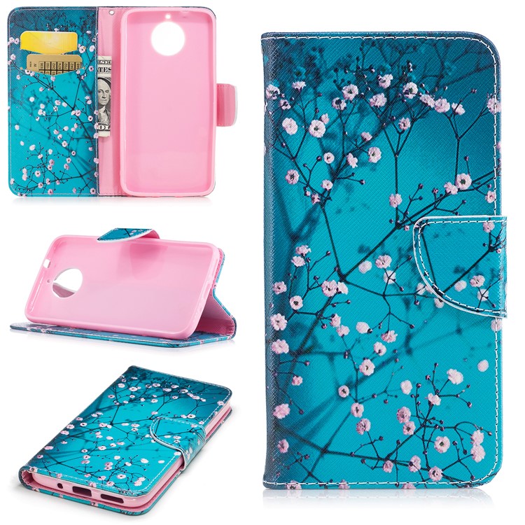 Pattern Printing PU Leather Stand Case for Motorola Moto G5S Plus - Tree with Flowers-1