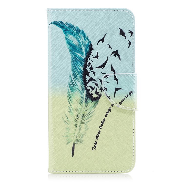 Pattern Printing Wallet Leather Cover Shell for Motorola Moto G5S Plus - Feather Pattern-2