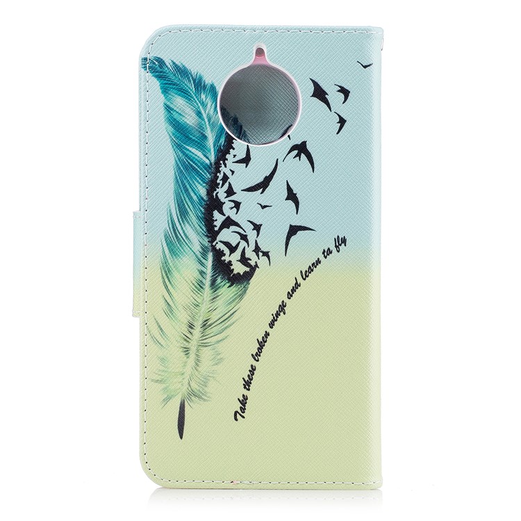 Pattern Printing Wallet Leather Cover Shell for Motorola Moto G5S Plus - Feather Pattern-3