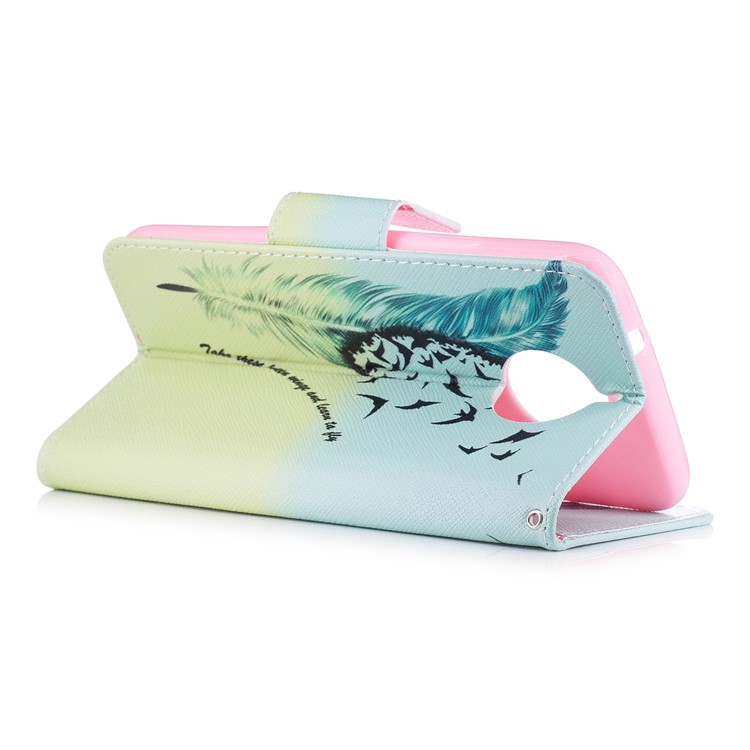 Pattern Printing Wallet Leather Cover Shell for Motorola Moto G5S Plus - Feather Pattern-4