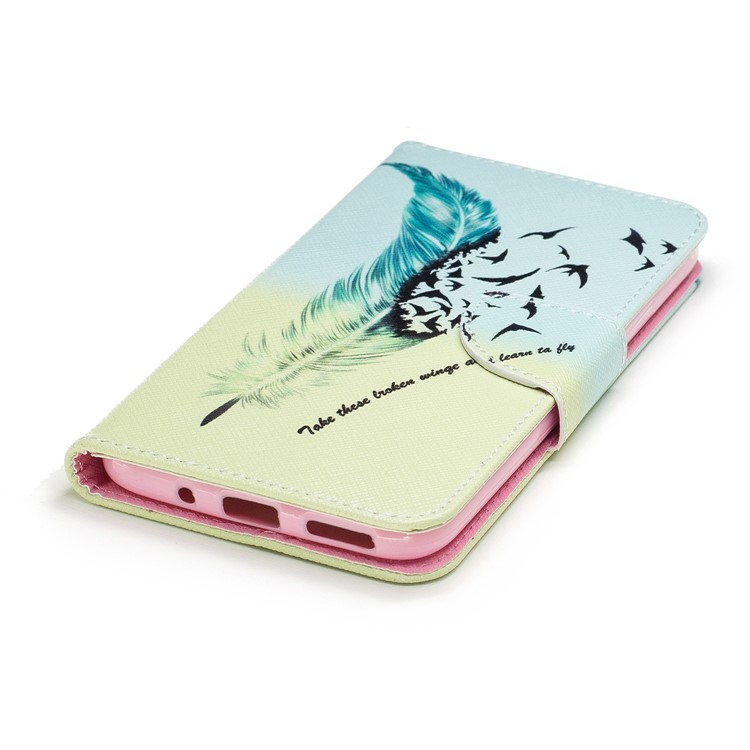 Pattern Printing Wallet Leather Cover Shell for Motorola Moto G5S Plus - Feather Pattern-6