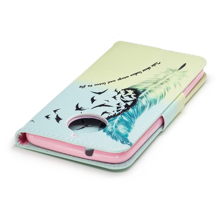 Pattern Printing Wallet Leather Cover Shell for Motorola Moto G5S Plus - Feather Pattern-7