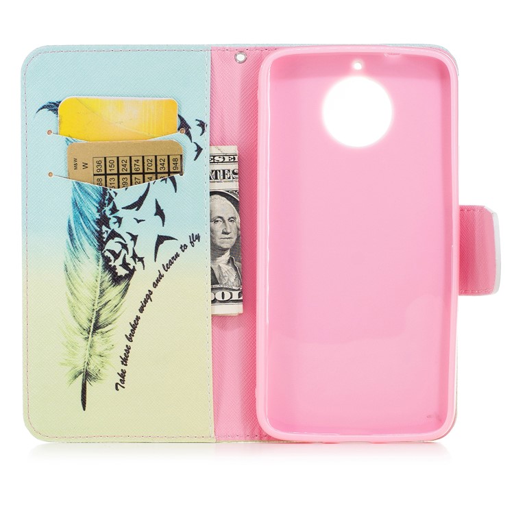 Pattern Printing Wallet Leather Cover Shell for Motorola Moto G5S Plus - Feather Pattern-8