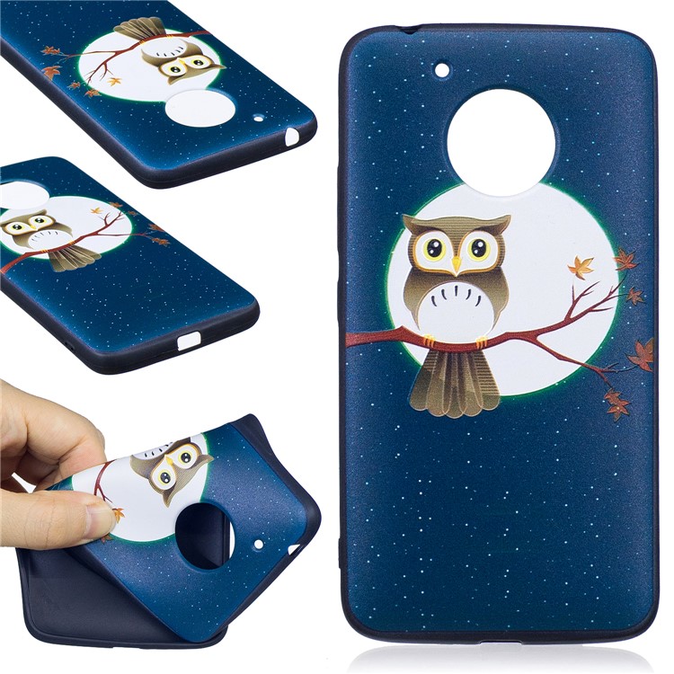 Embossing Pattern Matte Soft TPU Phone Case for Motorola Moto G5 - Moon and Owl-1