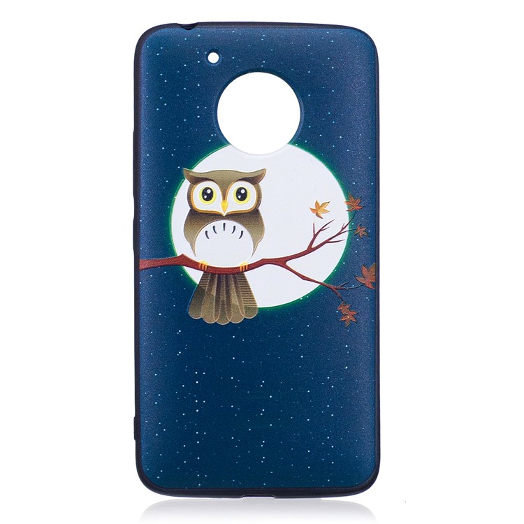 Embossing Pattern Matte Soft TPU Phone Case for Motorola Moto G5 - Moon and Owl-2