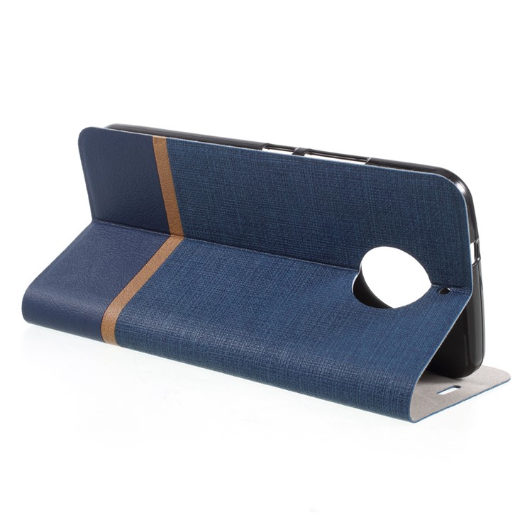 Cross Texture Stand Leather Card Holder Built-in Steel Sheet Cell Phone Case Shell for Motorola Moto G5S - Blue-5