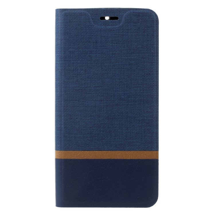 Bi-color Cross Grain Leather Stand Cover Case Built-in Steel Sheet for Motorola Moto G6/G6 Plus - Blue-1