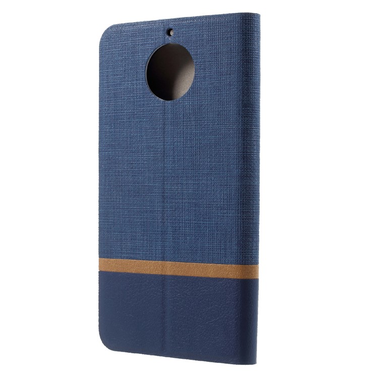 Bi-color Cross Grain Leather Stand Cover Case Built-in Steel Sheet for Motorola Moto G6/G6 Plus - Blue-2