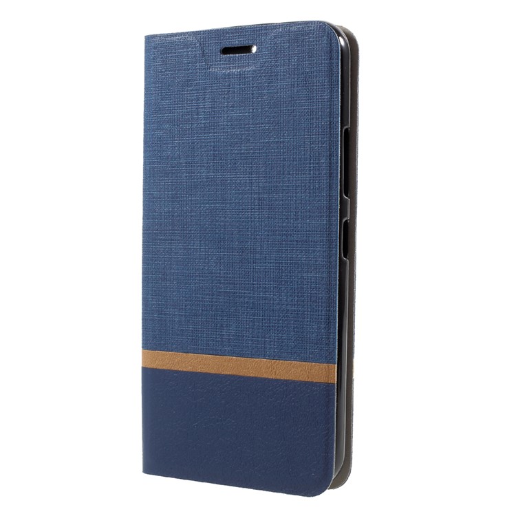 Bi-color Cross Grain Leather Stand Cover Case Built-in Steel Sheet for Motorola Moto G6/G6 Plus - Blue-3