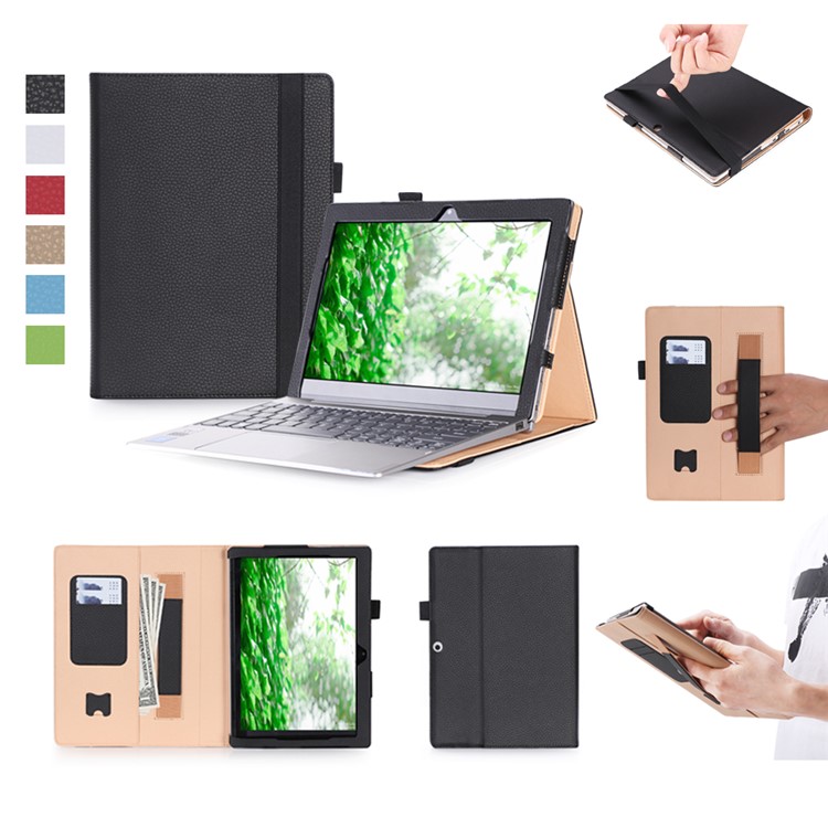 Leather Stand Wallet Case with Elastic Hand Strap for Lenovo Miix 320 - Black-1