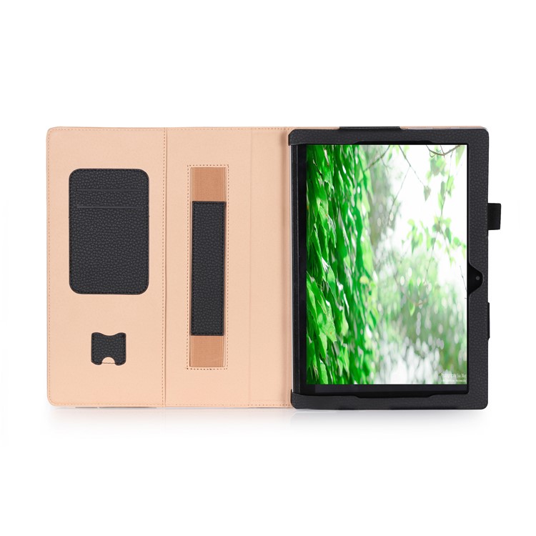 Leather Stand Wallet Case with Elastic Hand Strap for Lenovo Miix 320 - Black-6