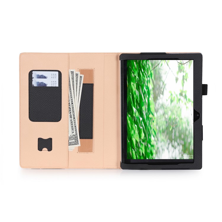 Leather Stand Wallet Case with Elastic Hand Strap for Lenovo Miix 320 - Black-7