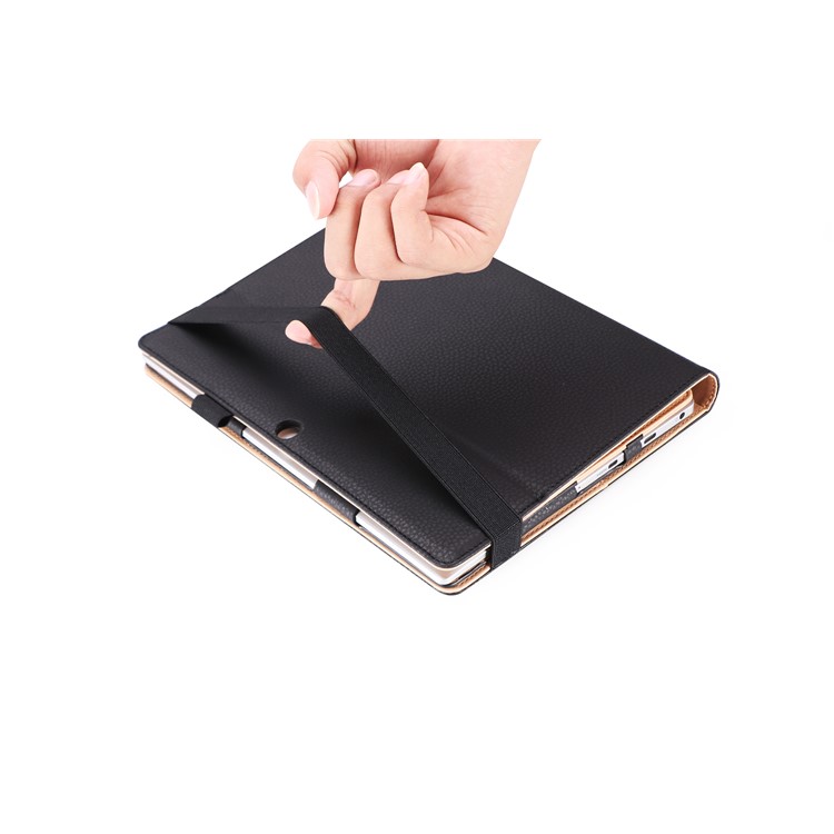 Leather Stand Wallet Case with Elastic Hand Strap for Lenovo Miix 320 - Black-8
