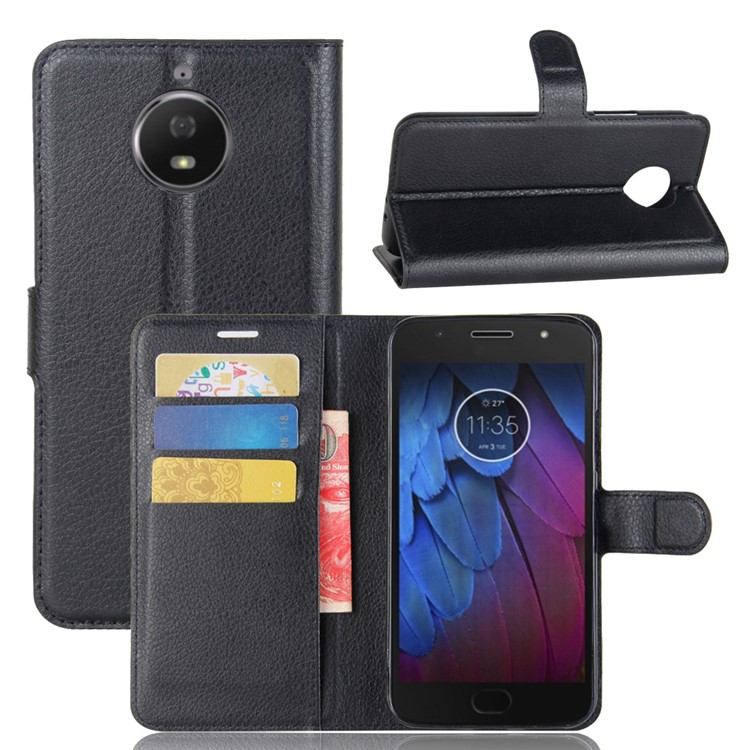 For Motorola MOTO G6 Plus Litchi Grain Wallet Leather Stand Mobile Phone Cover - Black-1
