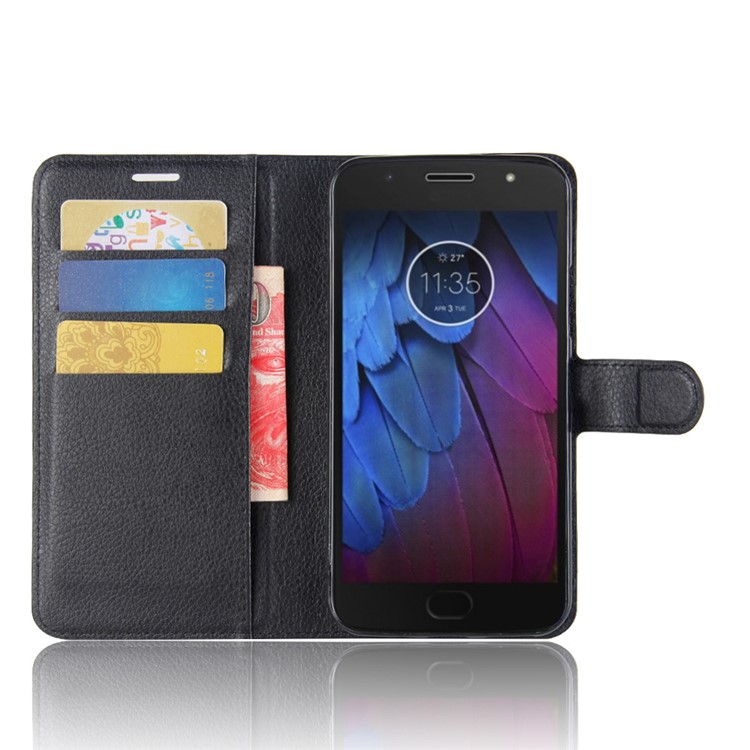 For Motorola MOTO G6 Plus Litchi Grain Wallet Leather Stand Mobile Phone Cover - Black-4