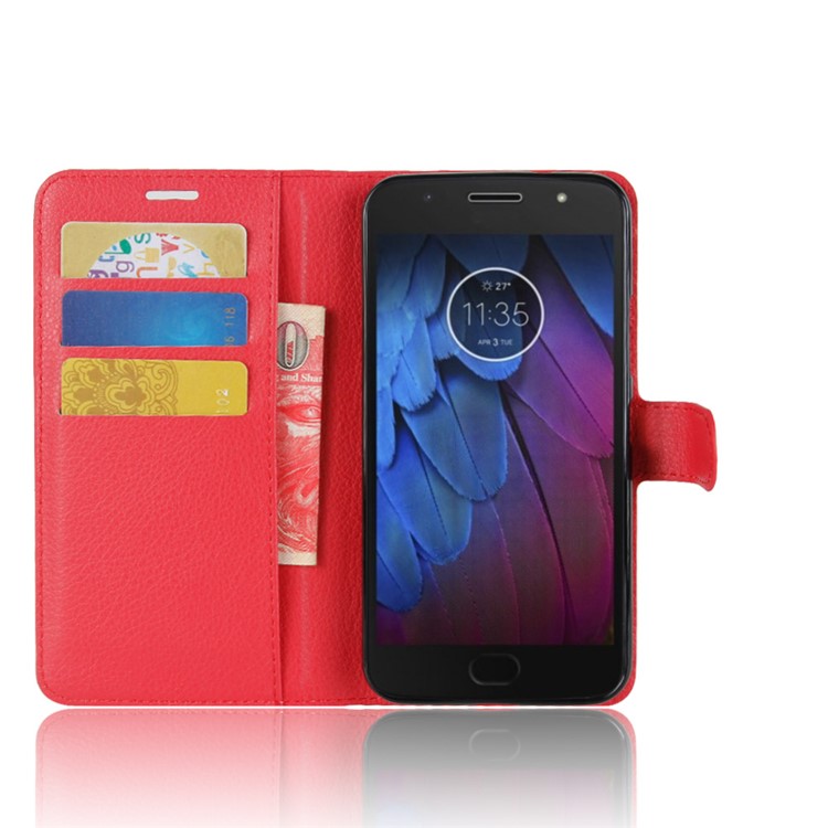 For Motorola MOTO G5S Plus Litchi Grain Wallet Leather Stand Mobile Phone Case Accessory - Red-4