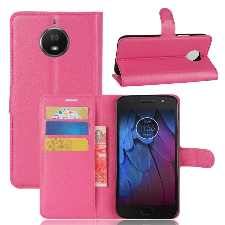 For Motorola MOTO G5S Plus Litchi Grain Wallet Leather Stand Phone Shell - Rose-1