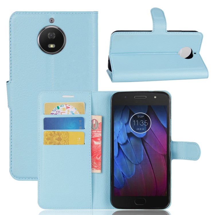 Litchi Grain Wallet Leather Stand Mobile Case Cover For Motorola MOTO G5S Plus - Blue-1