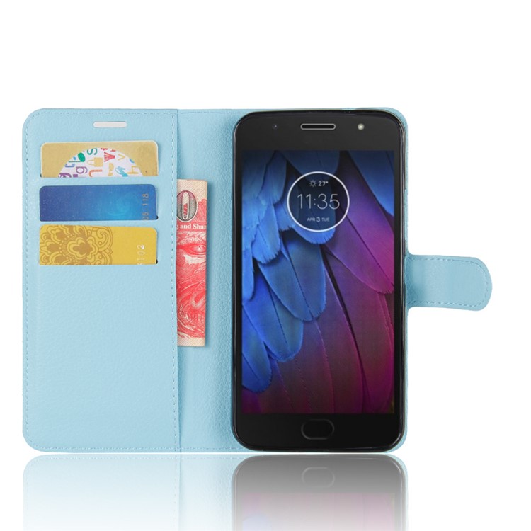 Litchi Grain Wallet Leather Stand Mobile Case Cover For Motorola MOTO G5S Plus - Blue-4