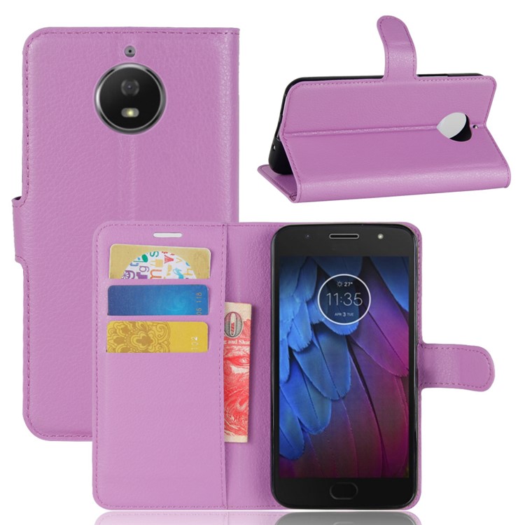 For Motorola MOTO G5S Plus Litchi Grain Wallet Flip Leather Mobile Phone Cover - Purple-1