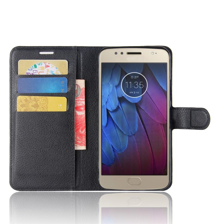Litchi Skin Wallet Leather Stand Case for Motorola Moto G5S - Black-4