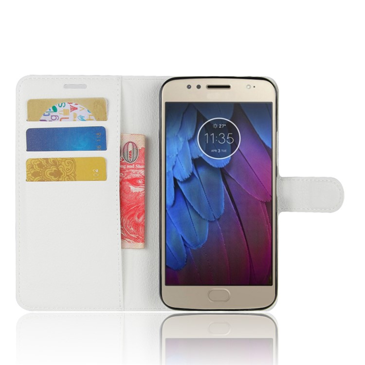 Litchi Skin Wallet Leather Stand Phone Cover for Motorola Moto G5S - White-4