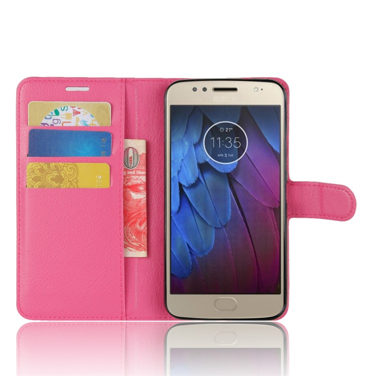 Litchi Skin PU Leather Card Slots Stand Case Cover for Motorola Moto G5S - Rose-4