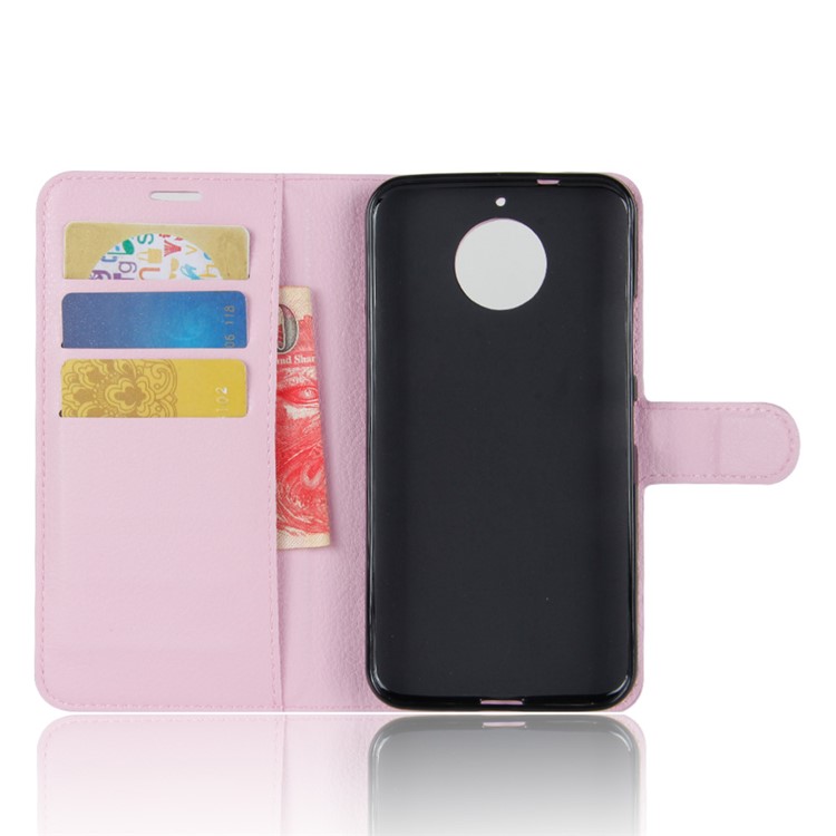 Litchi Skin Leather Card Holder Cell Phone Case with Stand for Motorola Moto G5S - Pink-3