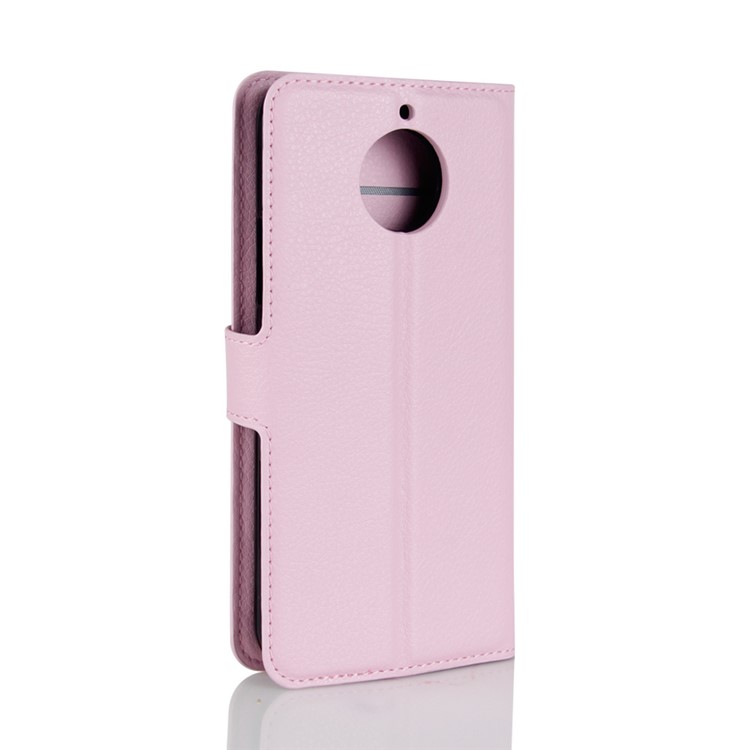 Litchi Skin Leather Card Holder Cell Phone Case with Stand for Motorola Moto G5S - Pink-6