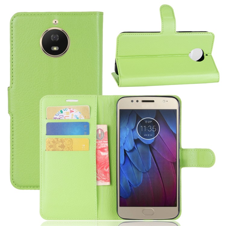 Litchi Skin Leather Stand Mobile Casing for Motorola Moto G5S - Green-1