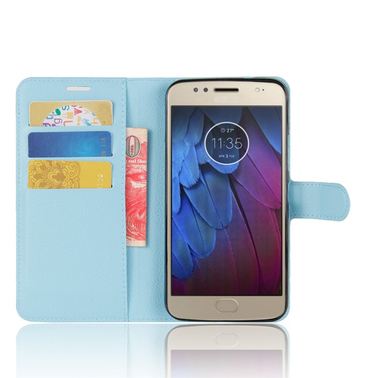 Litchi Skin Leather Mobile Phone Case Accessory for Motorola Moto G5S - Baby Blue-4