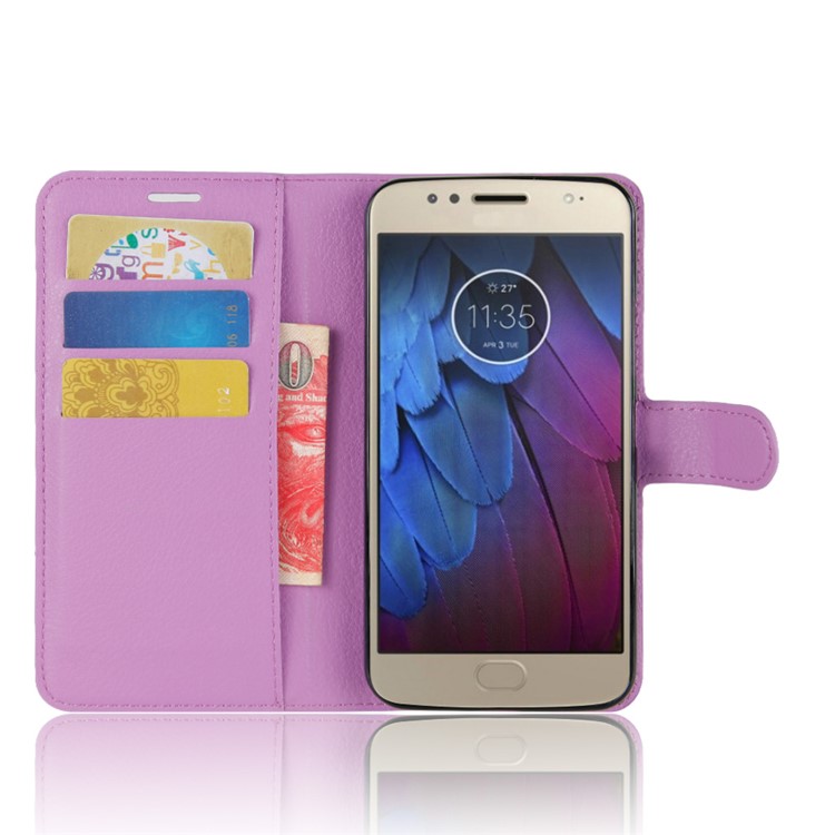 Litchi Skin Leather Protection Stand Phone Shell with Card Slots for Motorola Moto G5S - Purple-4