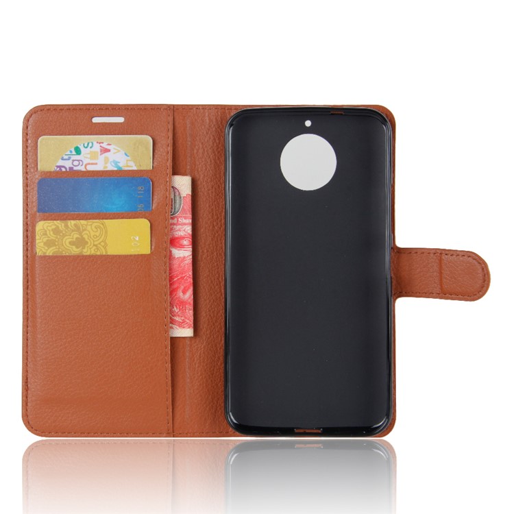 Litchi Skin Leather Wallet Magnetic Cell Phone Cover for Motorola Moto G5S - Brown-3