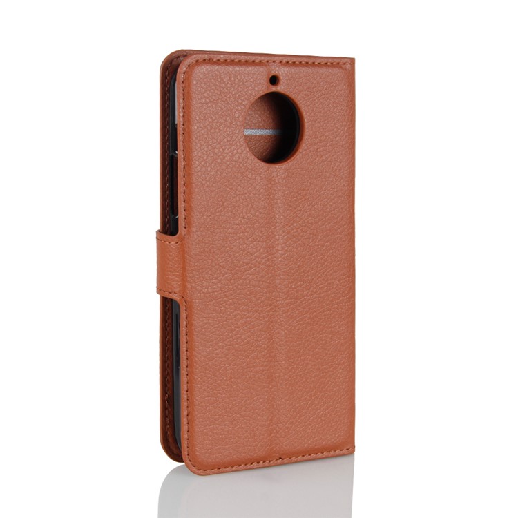 Litchi Skin Leather Wallet Magnetic Cell Phone Cover for Motorola Moto G5S - Brown-6