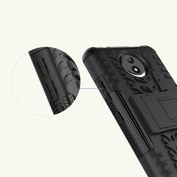 Tyre Pattern 2-in-1 TPU + PC Hybrid Mobile Back Cover with Kickstand for Motorola Moto C - Black-10