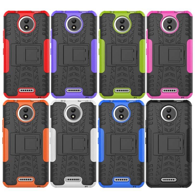 Tyre Pattern 2-in-1 TPU + PC Hybrid Mobile Back Cover with Kickstand for Motorola Moto C - Black-11