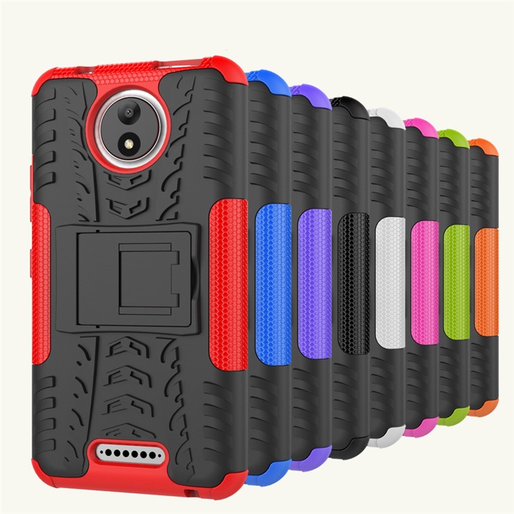 Tyre Pattern 2-in-1 TPU + PC Hybrid Mobile Back Cover with Kickstand for Motorola Moto C - Black-12