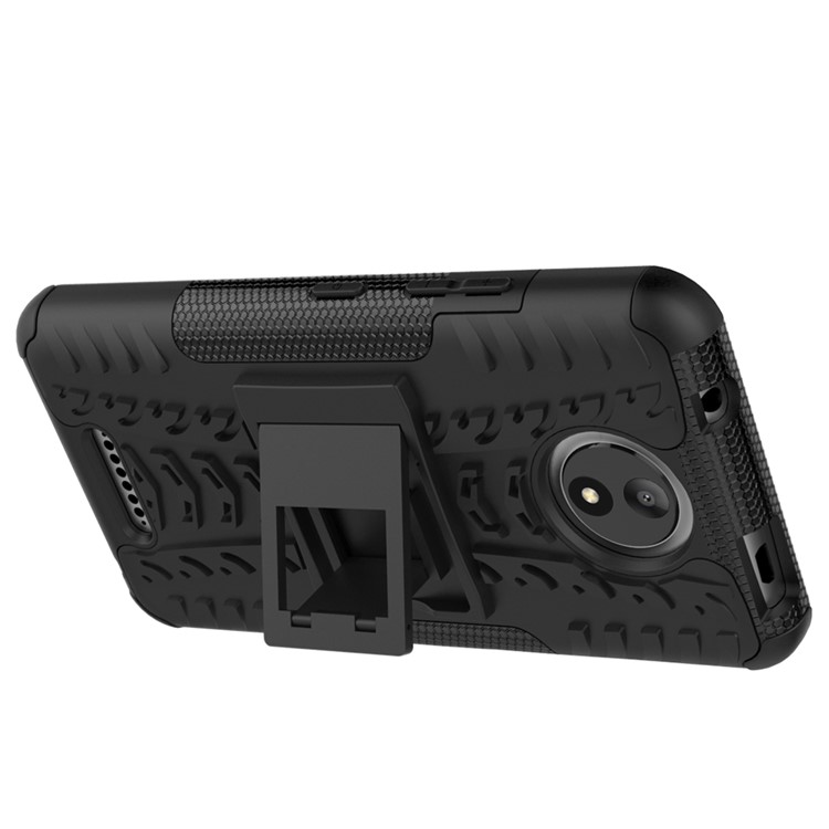 Tyre Pattern 2-in-1 TPU + PC Hybrid Mobile Back Cover with Kickstand for Motorola Moto C - Black-2