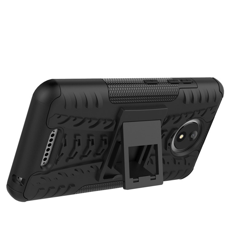 Tyre Pattern 2-in-1 TPU + PC Hybrid Mobile Back Cover with Kickstand for Motorola Moto C - Black-3
