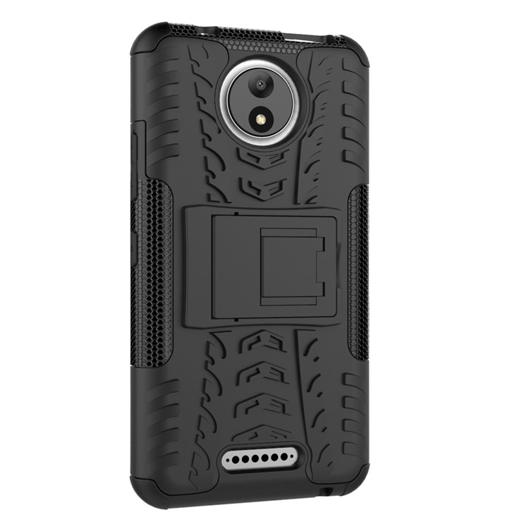 Tyre Pattern 2-in-1 TPU + PC Hybrid Mobile Back Cover with Kickstand for Motorola Moto C - Black-6