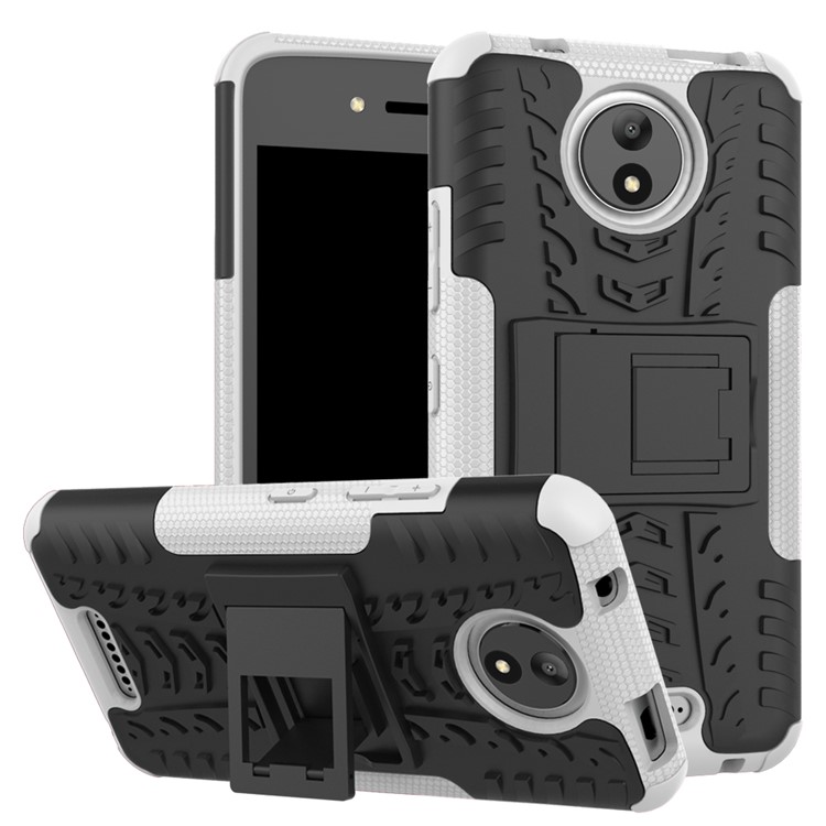 Tyre Pattern 2-in-1 TPU + PC Hybrid Mobile Back Cover for Motorola Moto C with Kickstand - White-1